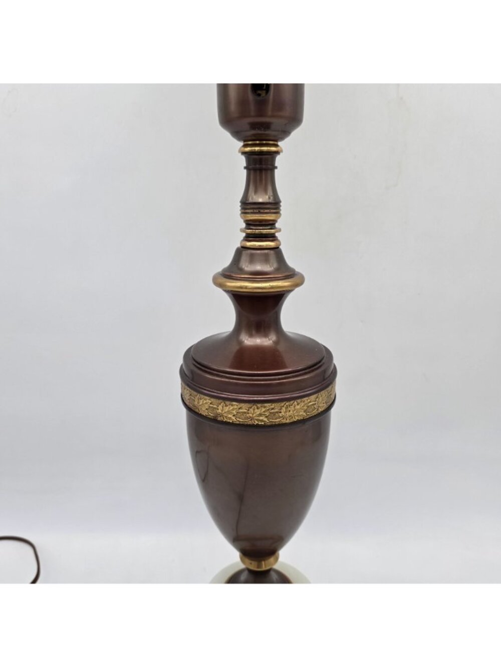 Mid Century Brass Marble Urn Torchiere Table Lamp Milk Glass Shade 25.5" - Picture 8 of 16